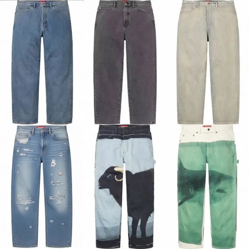 高品质Supreme25潮牌Jeans pants 潮牌数码3d印花宽松牛仔裤长裤