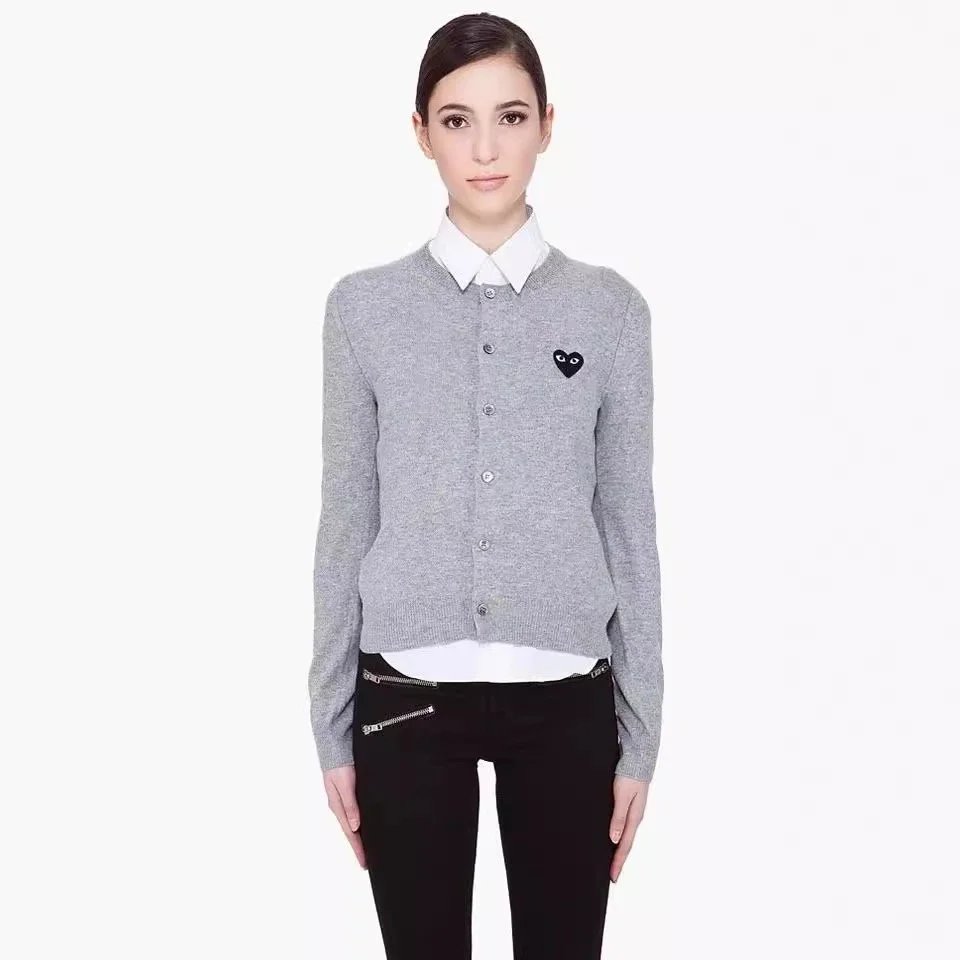 Comme des Garçons Play Double Red Heart Cardigan Grey