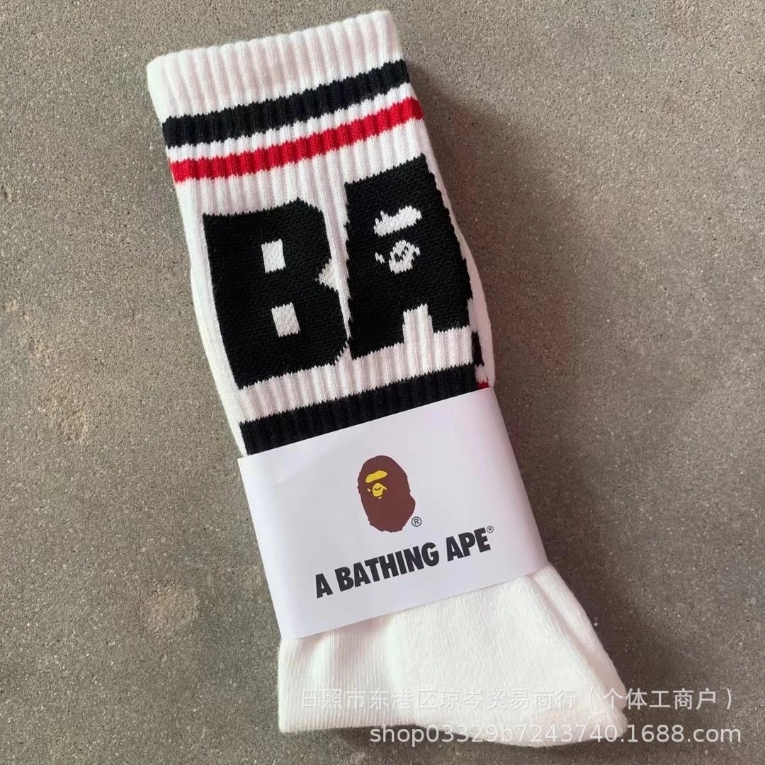 A Bathing Ape Socks Striped logo crew image 3
