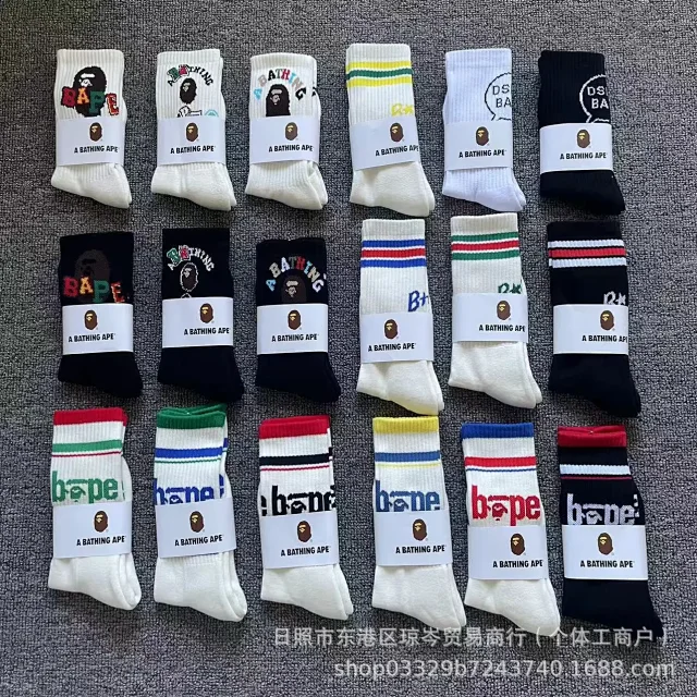 A Bathing Ape Socks Striped logo crew product detail image 1