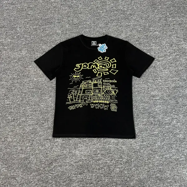 Design Graffiti Script Print Black T-Shirt - 39