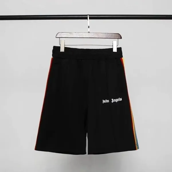 Palm Angels Rainbow Stripe Embroidered Shorts Black - 1