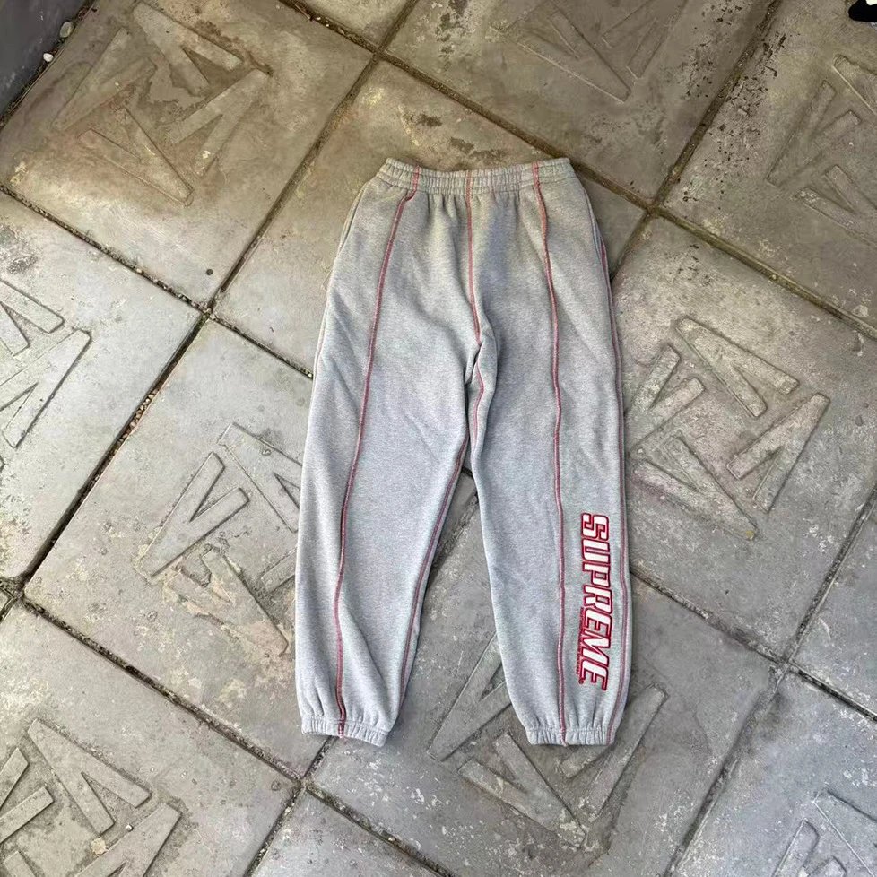 Supreme Hoodies & Sweatshirts Logo Hoodie with Contrast Stitching — Gray/Contrast-Trim Sweatpants