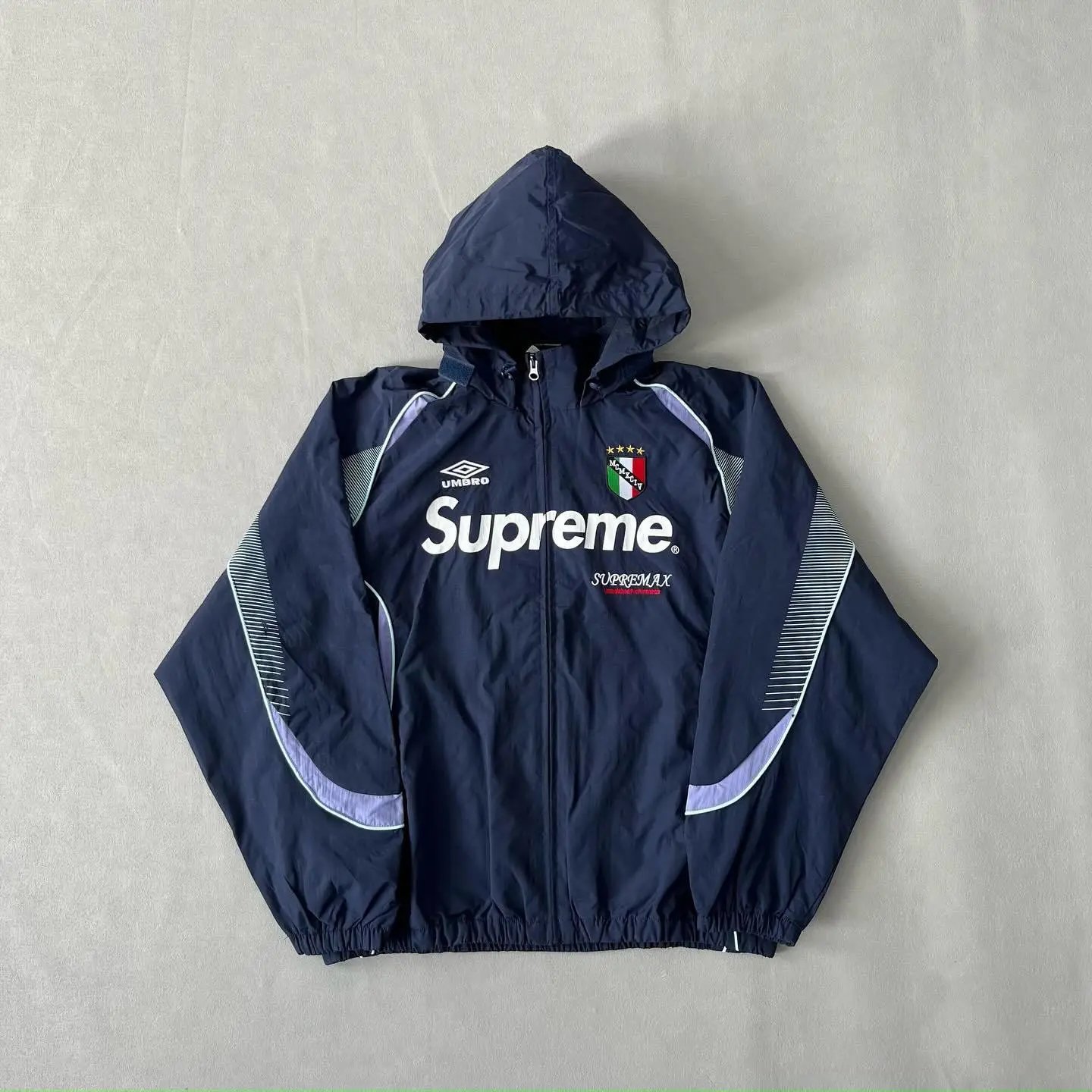 Supreme Hoodies & Sweatshirts Logo Hoodie with Contrast Stitching — Blue/Football Top