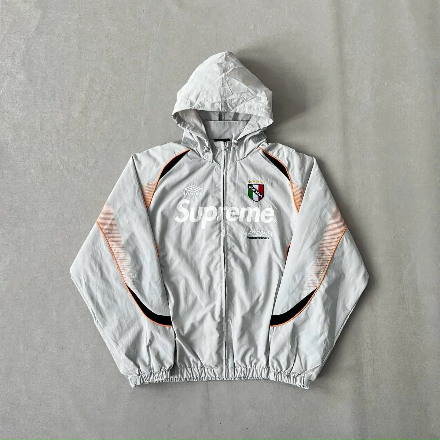 Supreme Hoodies & Sweatshirts Logo Hoodie with Contrast Stitching — Gray/Football Jersey