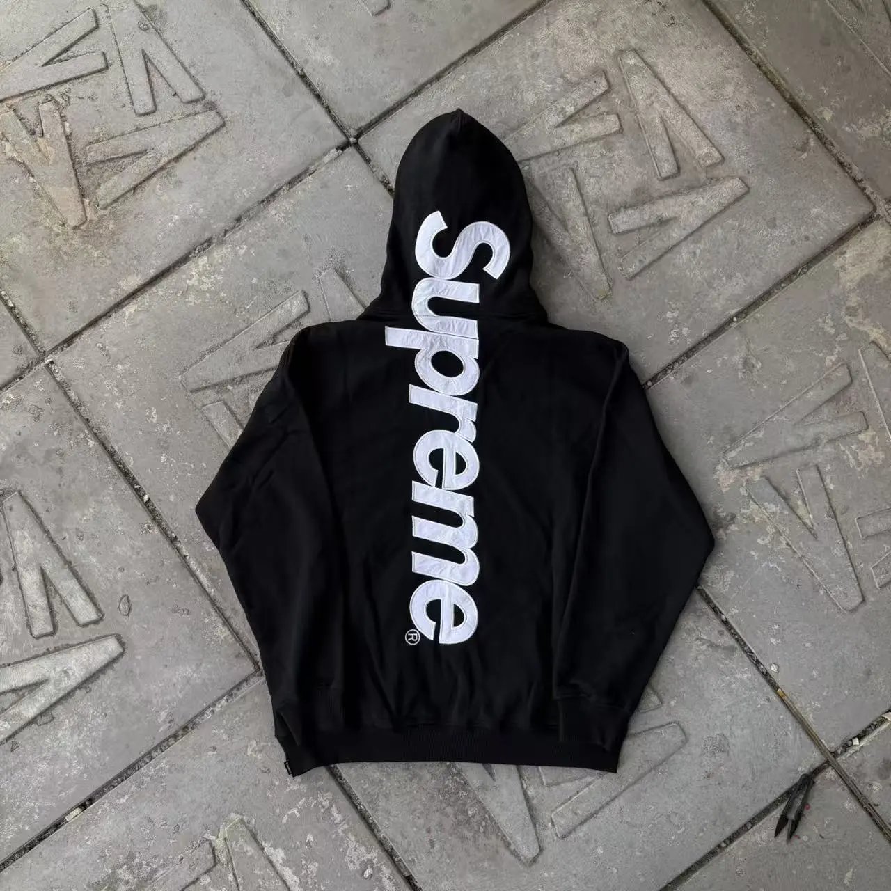 Supreme Hoodies & Sweatshirts Logo Hoodie with Contrast Stitching — Black hoodie with a large logo