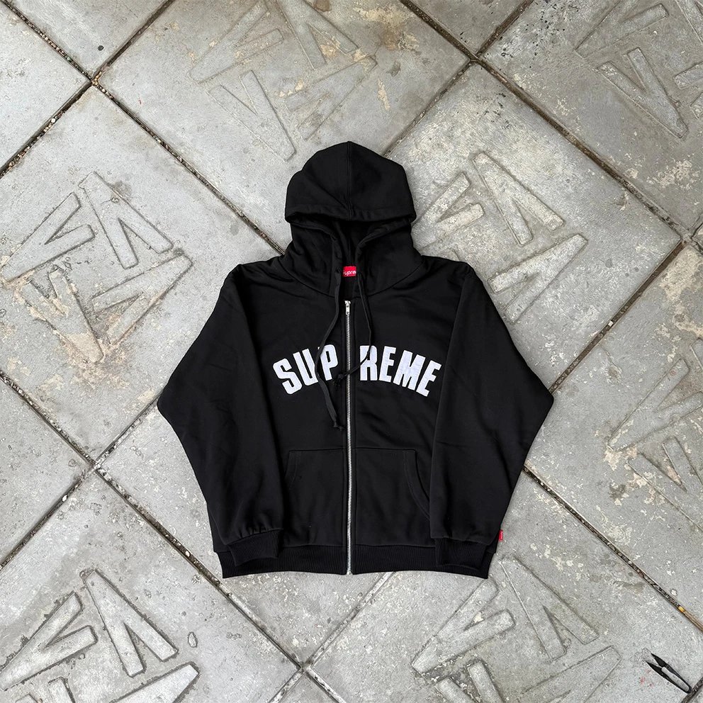 Supreme Hoodies & Sweatshirts Logo Hoodie with Contrast Stitching — Black/Waffle Cardigan