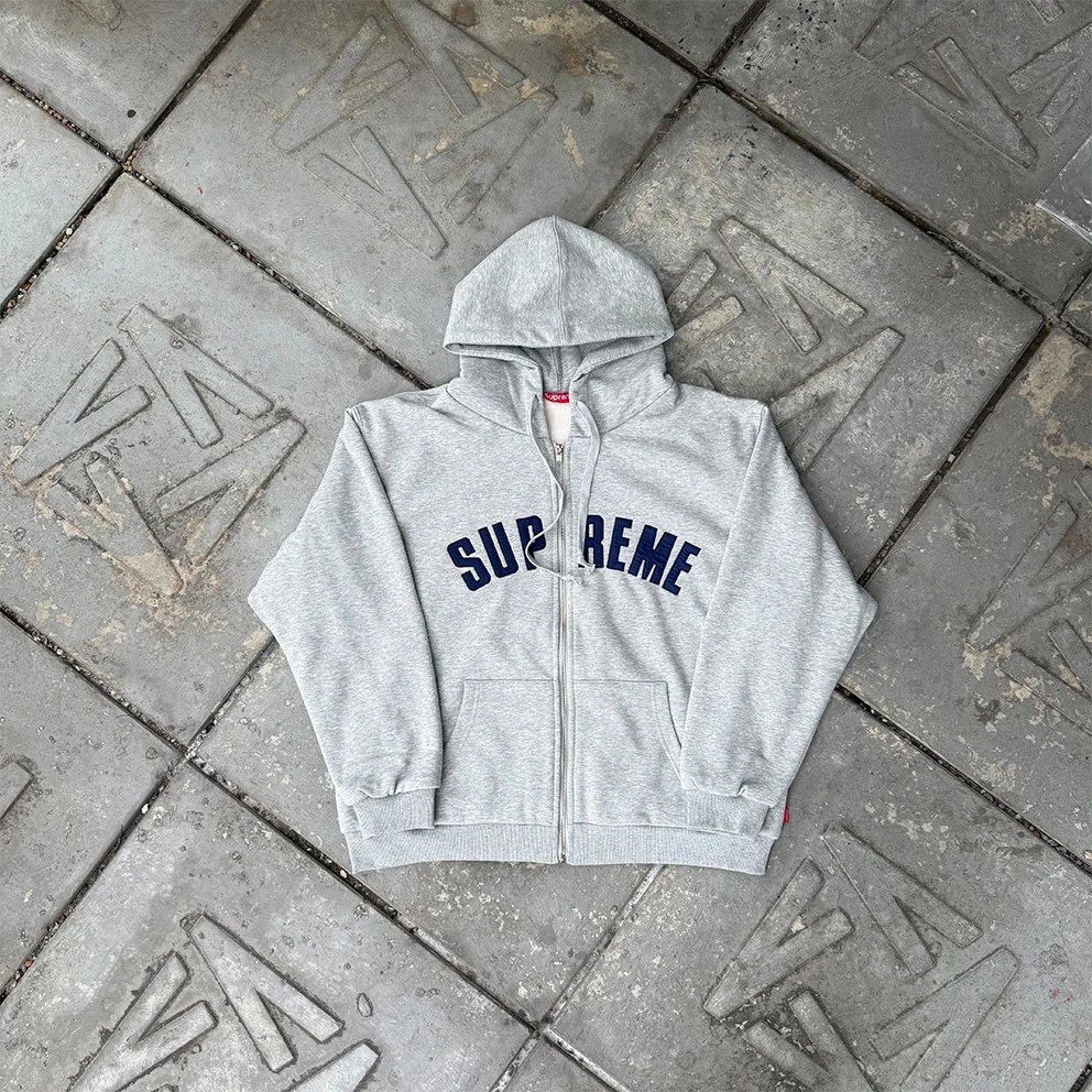 Supreme Hoodies & Sweatshirts Logo Hoodie with Contrast Stitching — Gray/Waffle Cardigan