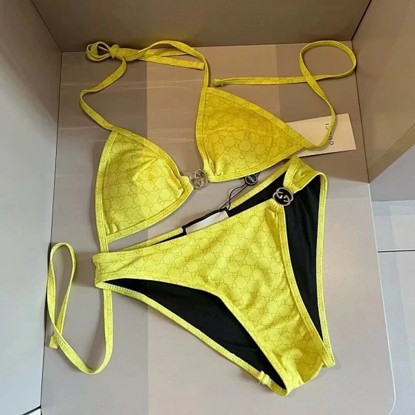 Gucci GG Monogram Yellow Triangle Bikini Set Swimwear product listing in Litbuy spreadsheet finds