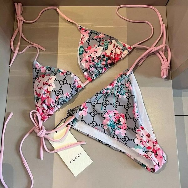 Gucci Floral GG Print Triangle Bikini Set Pink Swimwear product listing in Litbuy spreadsheet finds