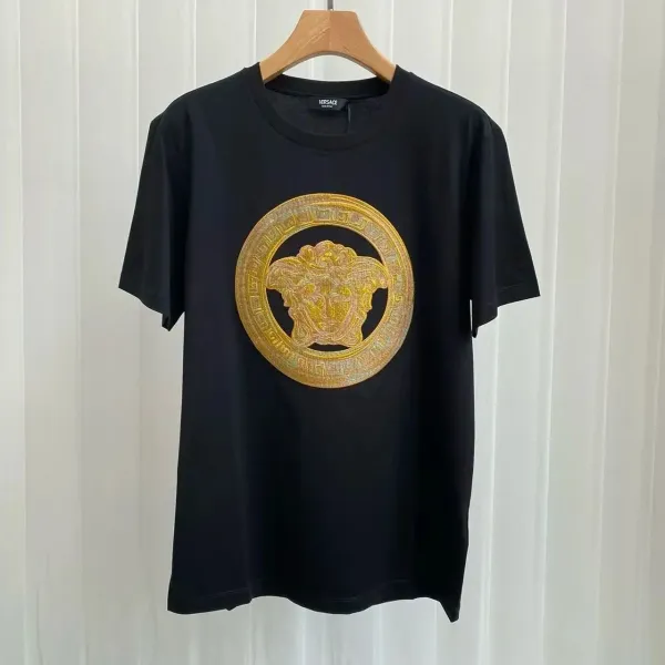 Versace Medusa Circle Embroidered Black T-Shirt - 1
