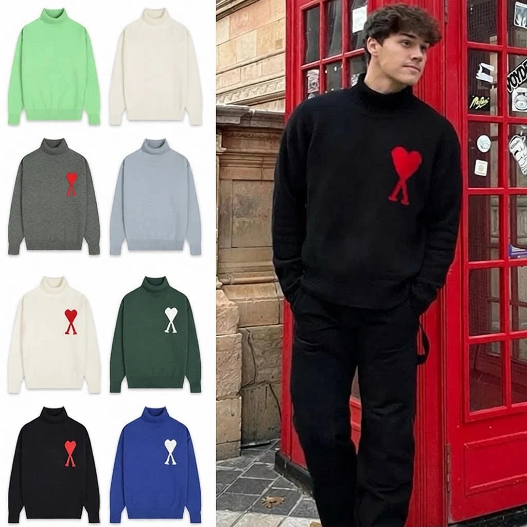 High gram weight AMI sweater autumn and winter new high collar love men and women casual pullover sweater