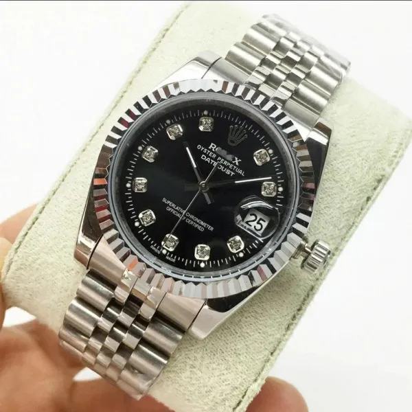 Rolex Datejust Black Dial Diamond Hour Markers Stainless Steel Mechanical Watch - 1