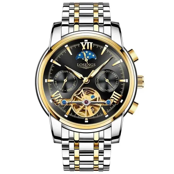 LOSENGS Tourbillon Chronograph Black Gold Mechanical Watch - 1