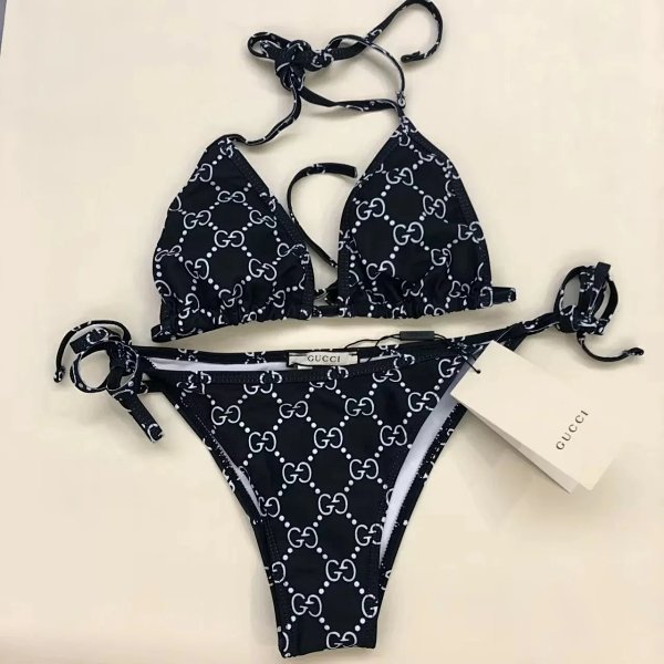 Gucci GG Monogram Print Triangle Tie Bikini Set Navy Swimwear product listing in Litbuy spreadsheet finds