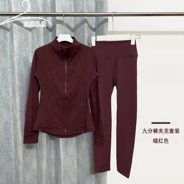Design Nine-Part Pants and Jacket Set Burgundy Activewear - 1