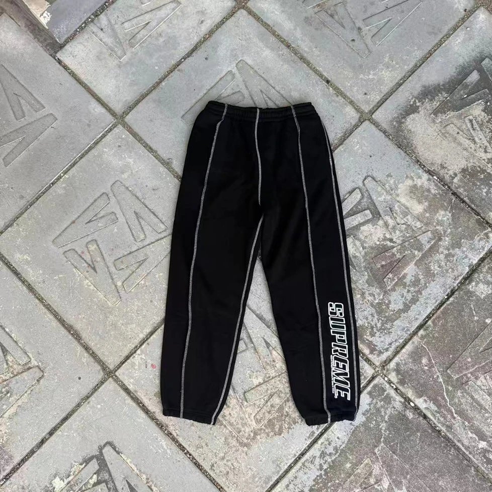Supreme Hoodies & Sweatshirts Logo Hoodie with Contrast Stitching — Black/Exposed-Thread Sweatpants