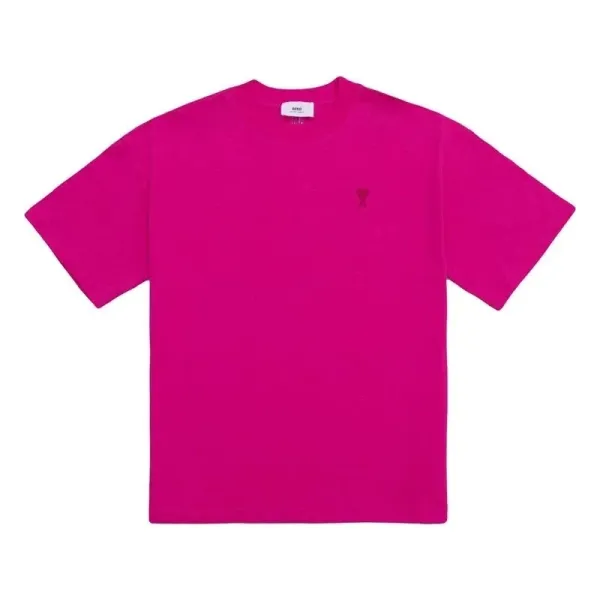Ami Paris Ami de Coeur Logo T-Shirt Fuchsia T-Shirt - 1