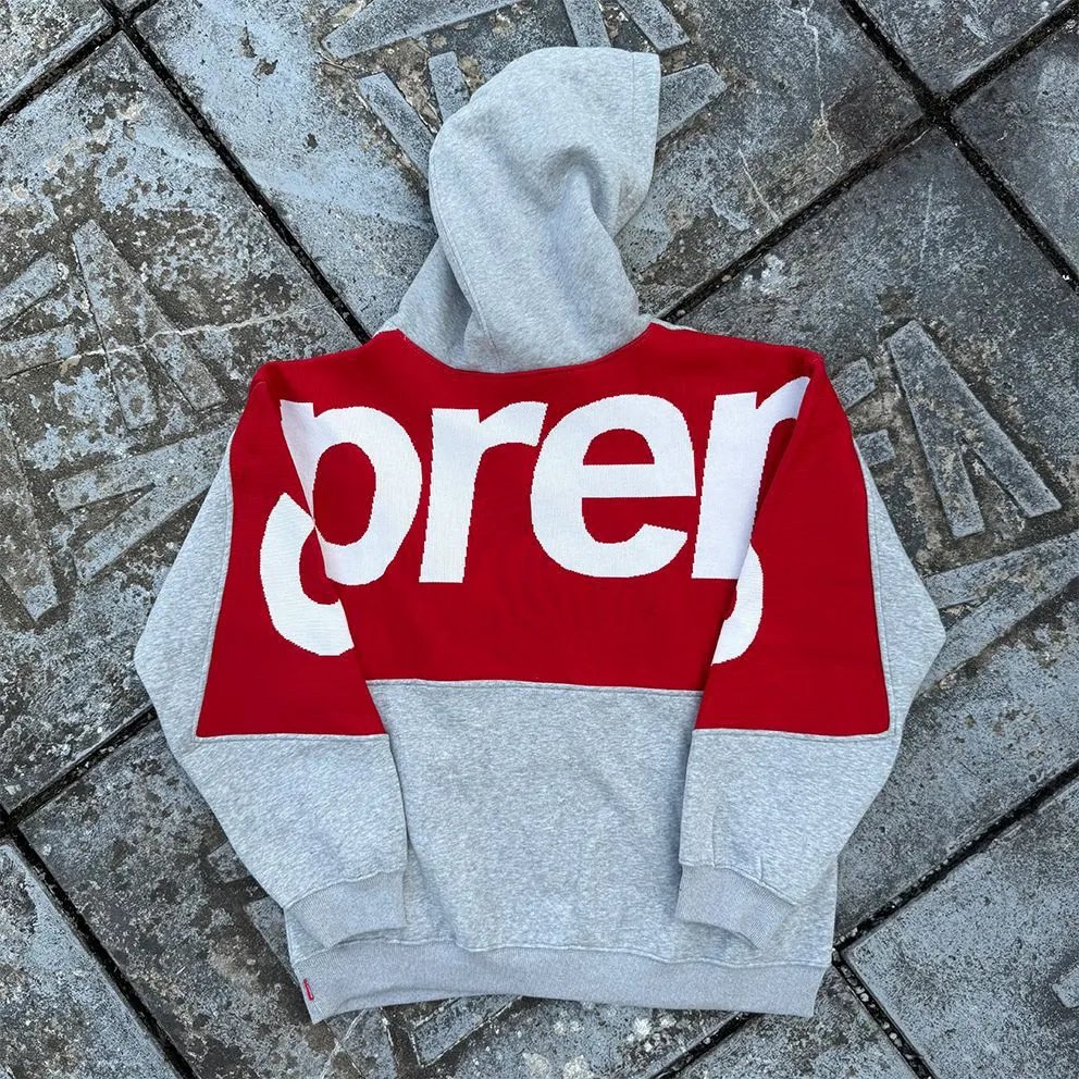 Supreme Hoodies & Sweatshirts Logo Hoodie with Contrast Stitching — Gray/Back-Label Hoodie