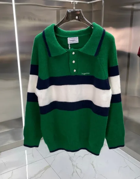 Casablanca Striped Polo Sweater Green - 1