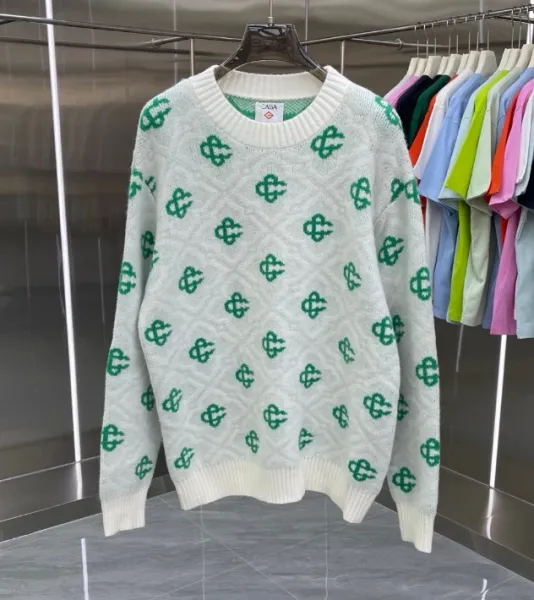 Casa Logo Print Knit Sweater in Mint Green and White - 1