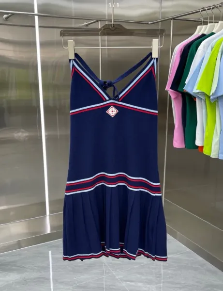 Design Knit Tennis Dress Navy with Red and White Trim - 1