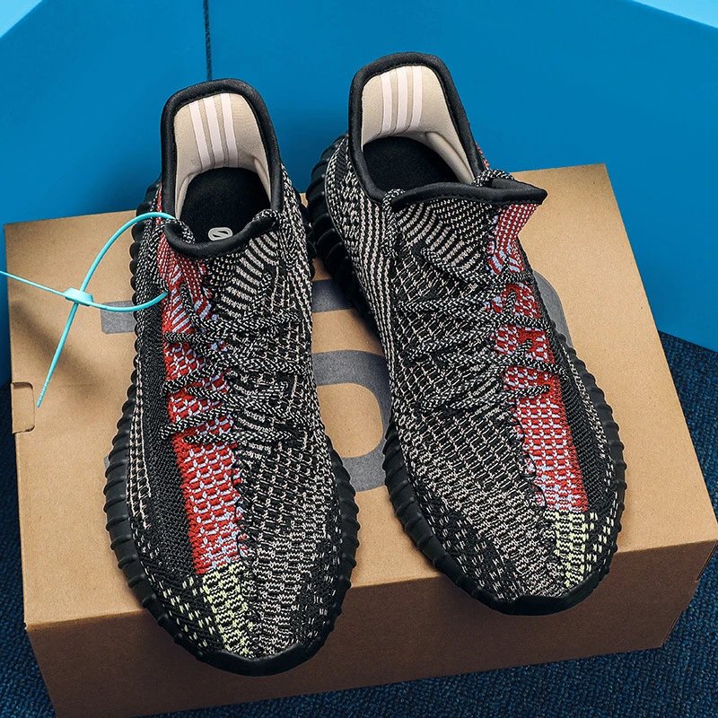 Unbranded Sneakers 350 Knit Lace-Up — Black and red spliced stars [pure original**】