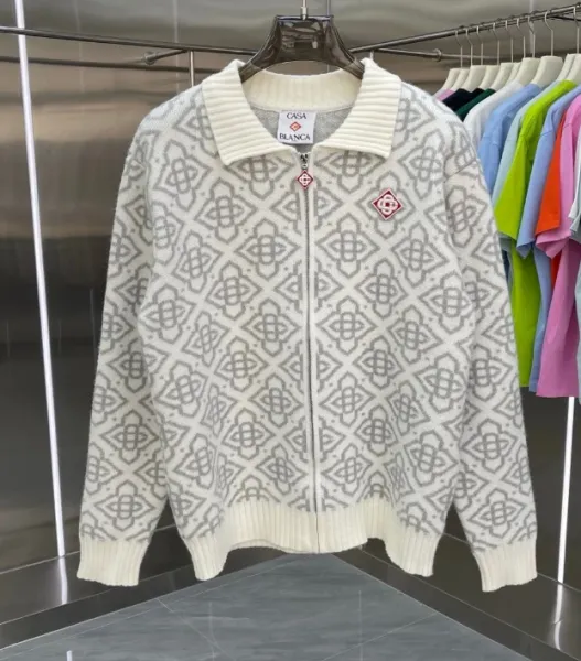 Casa Blanca Geometric Knit Zip-Up Cardigan Beige - 1
