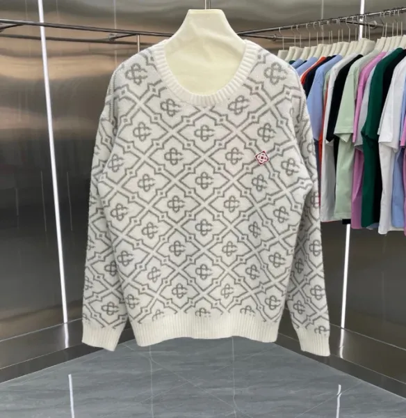 Design Geometric Pattern Crewneck Sweater Beige - 1
