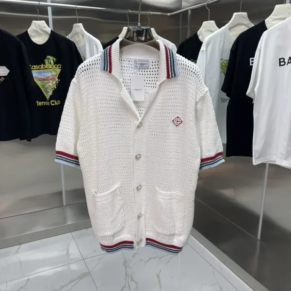 Casablanca Open-Knit Tennis Cardigan White - 1