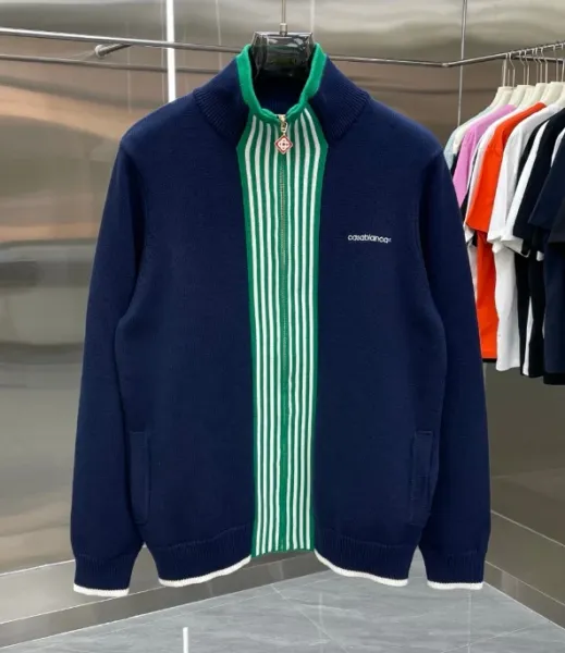 Casablanca Stripe Panel Zip-Up Sweater Navy - 1