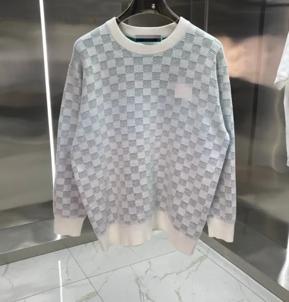 Design Checkerboard Knit Sweater in Light Gray and White - 1