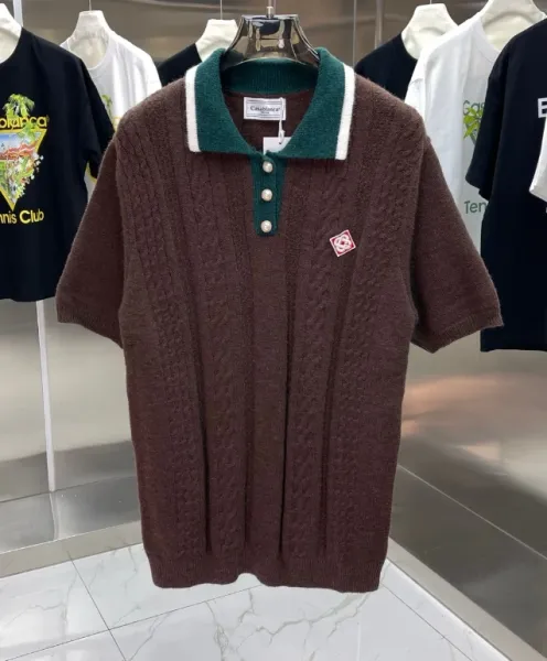 Casablanca Knit Polo Brown with Green Collar Polo Shirt - 1