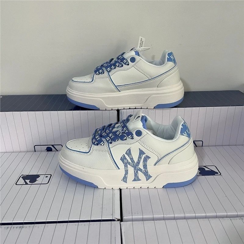 MLB Sneakers Low-Top Platform with NY Logo — White and blue