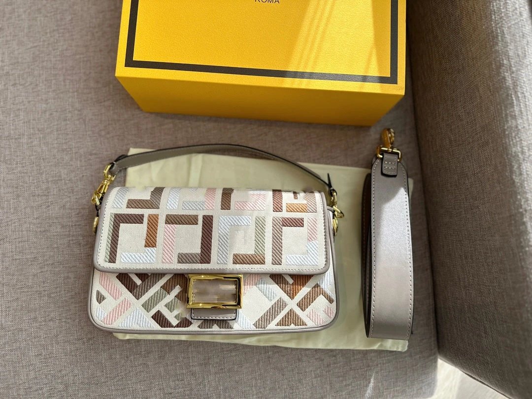 Unbranded Crossbody Bags Embroidered geometric flap bag — Light gray