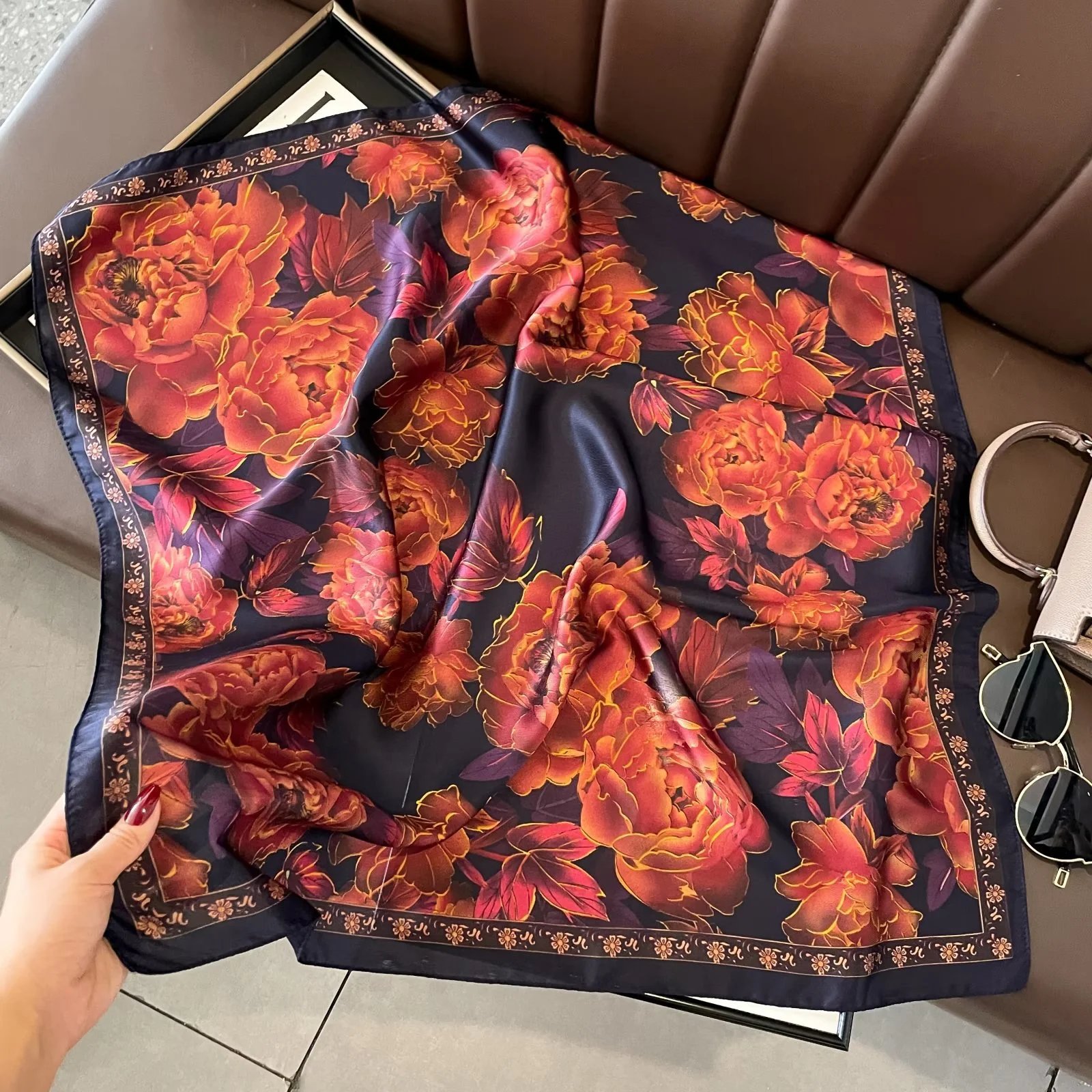 Unbranded Scarves Square Printed Satin Scarf — Style 12