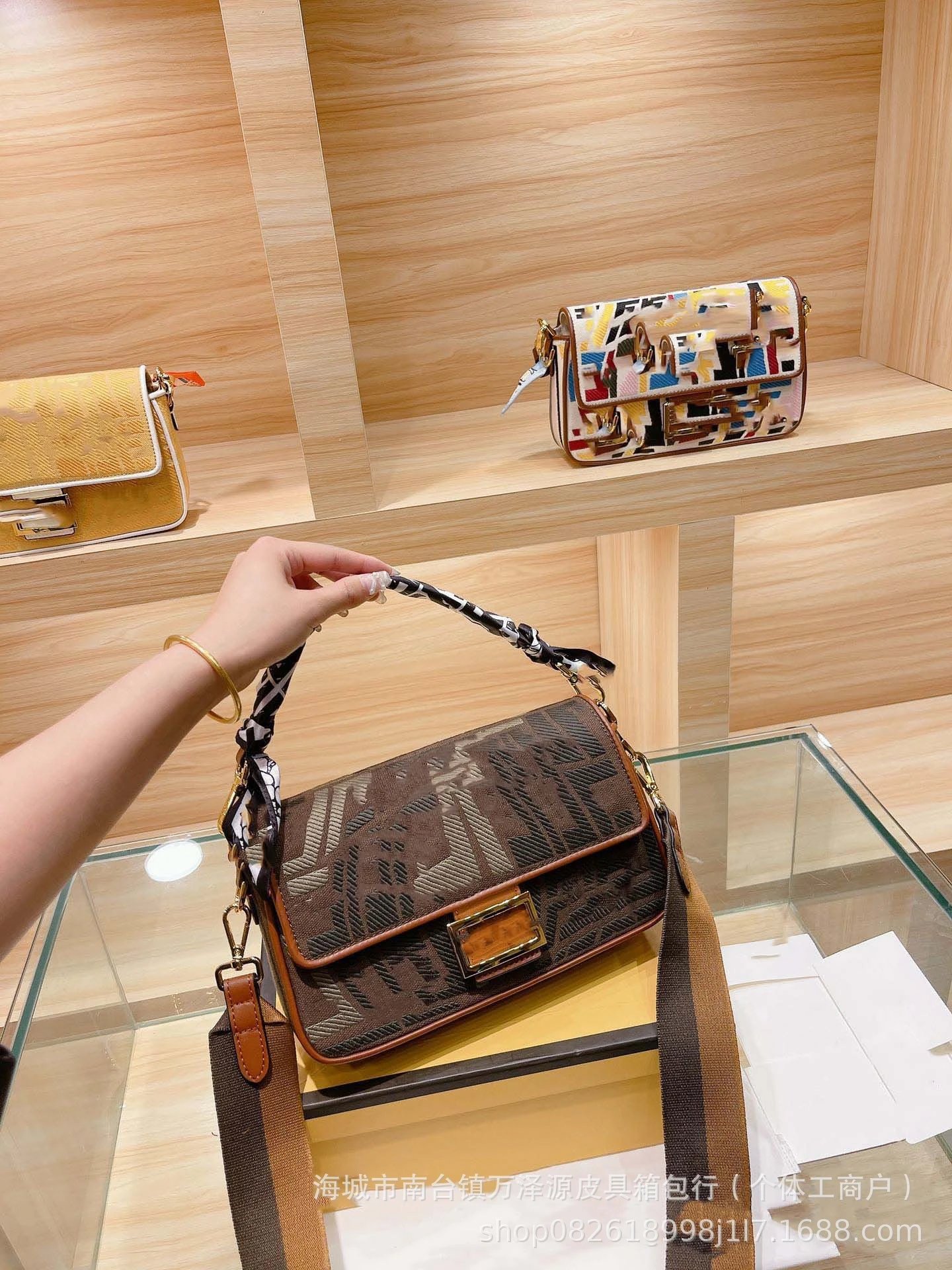 Unbranded Crossbody Bags Embroidered geometric flap bag — 3 D coffee