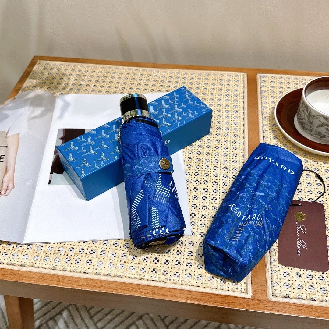Goyard Uncategorized Folding Umbrella with Goyardine Pattern — Small Blue New Arrival (50% Off, Manual Type, Gift Box Set)