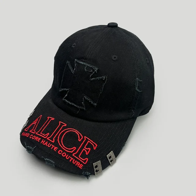 ALICE Hats Embroidered Distressed Baseball Cap with Metal Rivets product detail image 8
