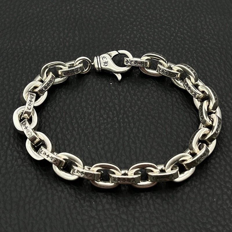 Chrome Hearts Jewelry 925 Silver Chain Bracelet with Cross and Floral Motifs — Bold letter bracelet