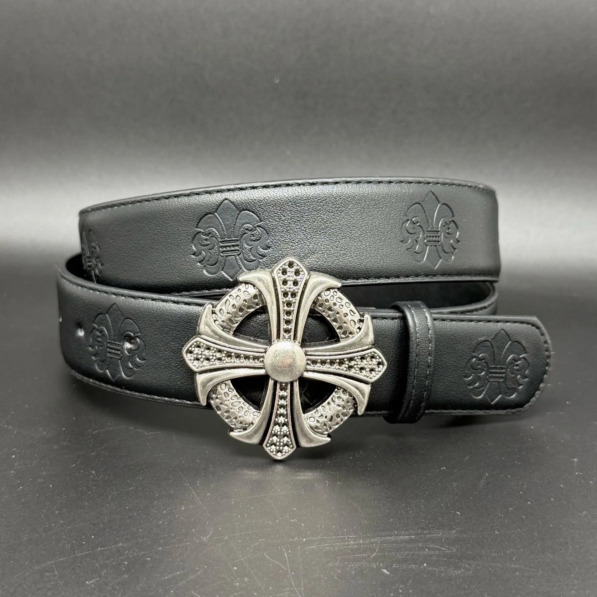 Unbranded Belts Embossed Cross Pattern with Ornamental Buckle — Circle Cross