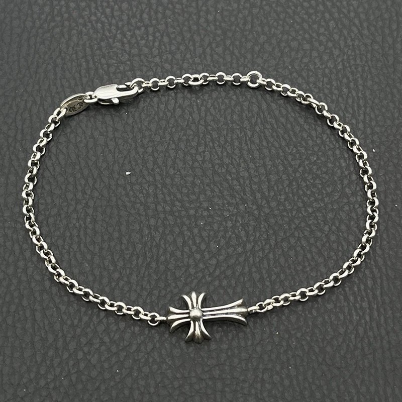 Chrome Hearts Jewelry 925 Silver Chain Bracelet with Cross and Floral Motifs — cross frame chain