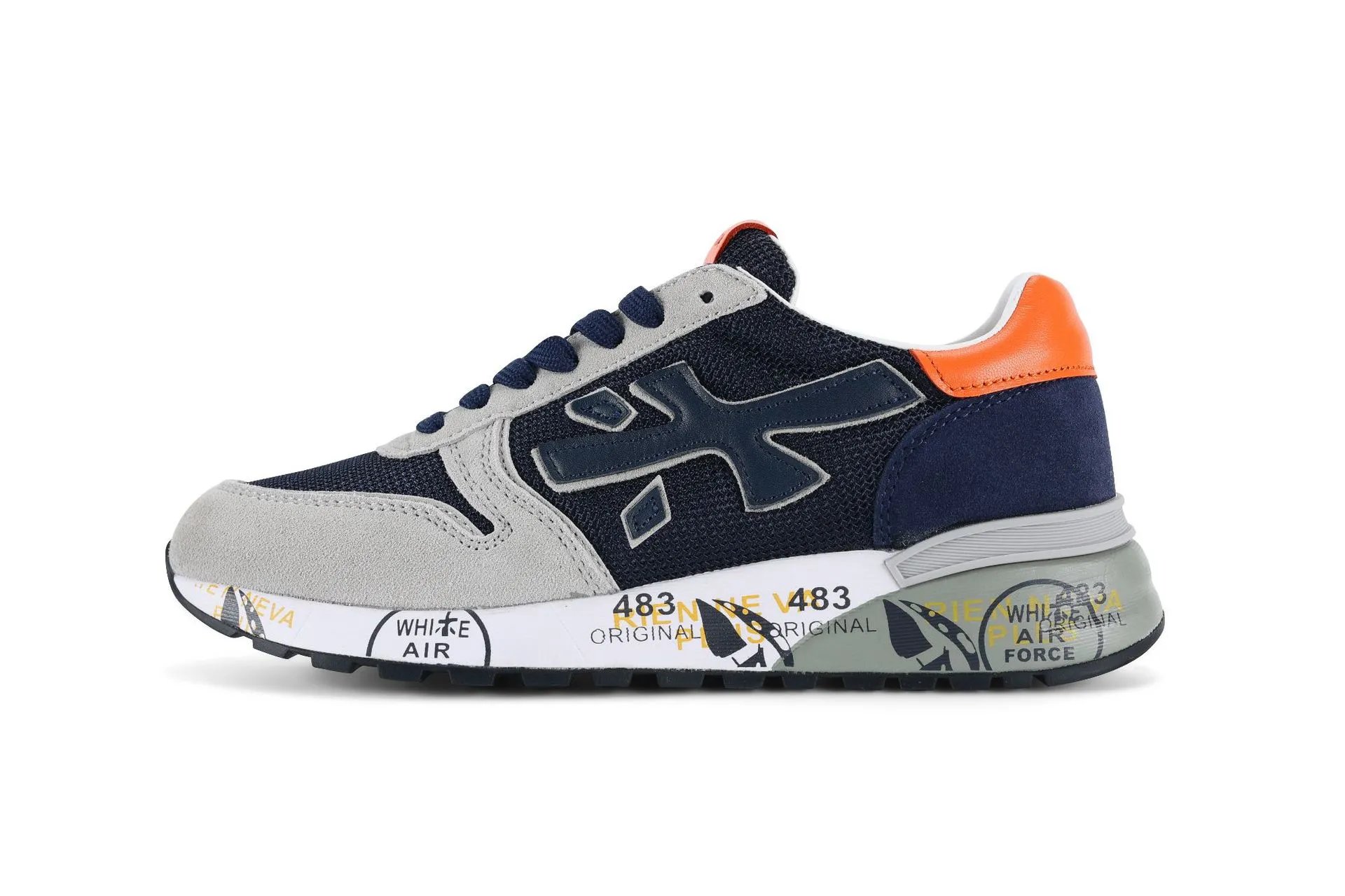 Premiata Sneakers Mick low-top graphic-sole — You Fu Rice Grey Blue Orange