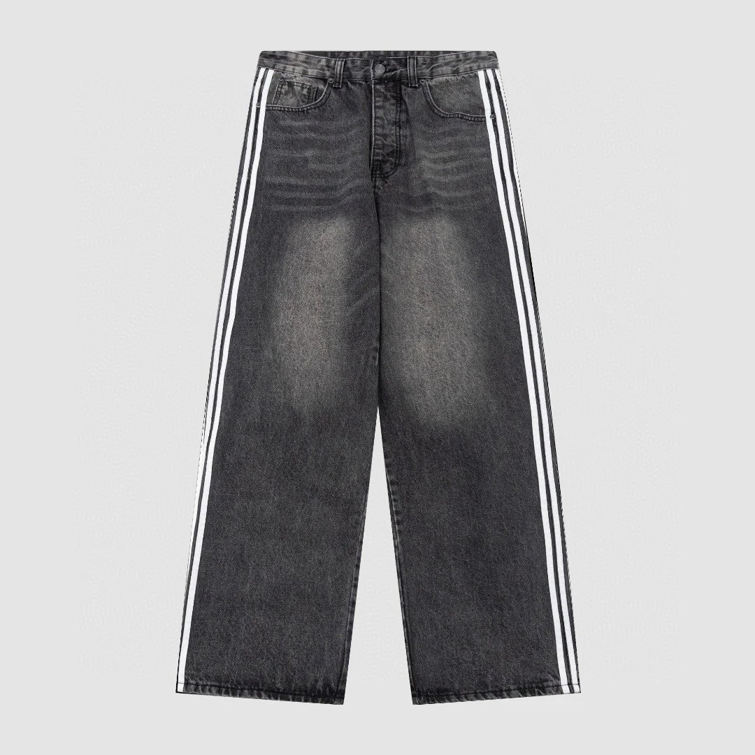 Unbranded Jeans Loose straight-leg with contrast side stripes image 2