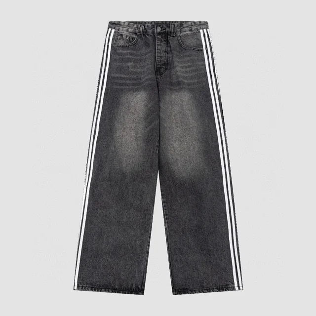 Unbranded Jeans Loose straight-leg with contrast side stripes product detail image 2