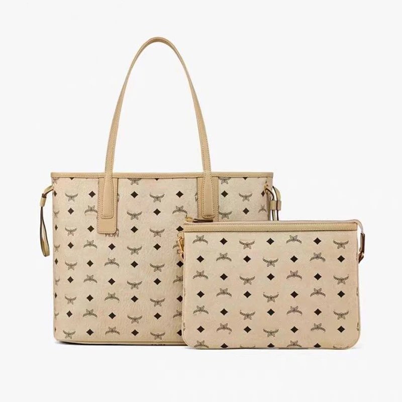 MCM Handbags Visetos tote with detachable pouch — Off-white