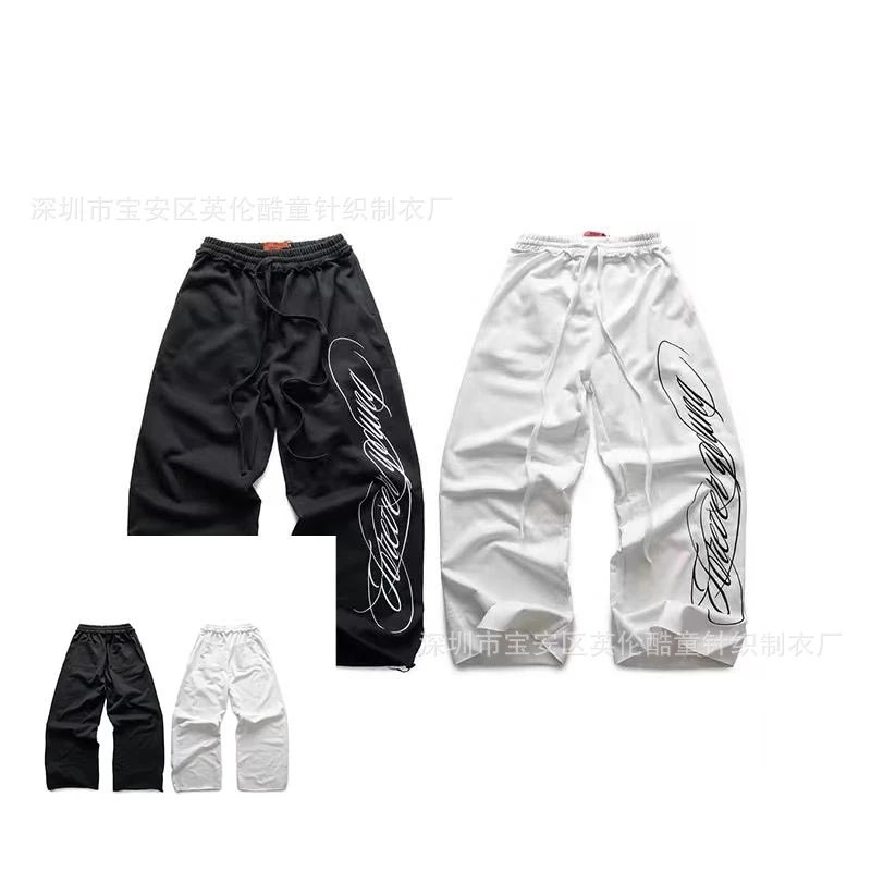 Unbranded Trousers Wide-Leg with Script Graphic Print image 5