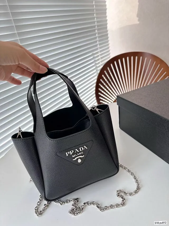 Prada Handbags Mini triangle-logo tote with chain shoulder strap product detail image 1