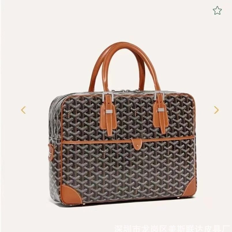 Goyard Uncategorized Coated Canvas Briefcase with Shoulder Strap — Brown