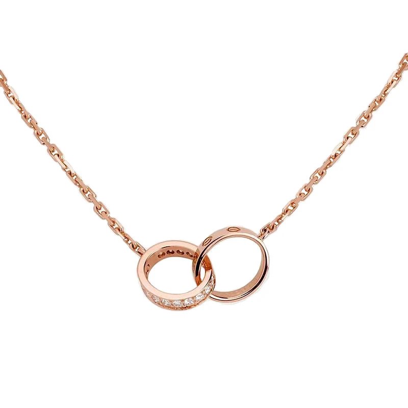 Unbranded Jewelry Interlocking Ring Pendant Necklace — Double Ring-Single Ring with Drill [Rose Gold】